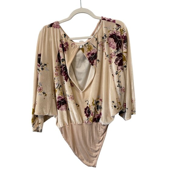Free People Intimately Babe Bodysuit Size Small Velvet Floral Slouchy Beige Bohe - Picture 4 of 8
